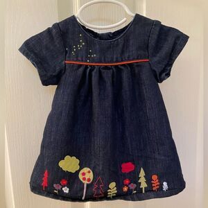 Orchestra Baby Girls Dress Denim Embroidered Trees Flowers Size 9 Months